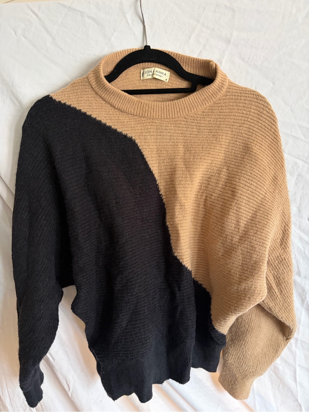 Jon & Anna Black and Tan Wave Colorblock Crewneck Sweater